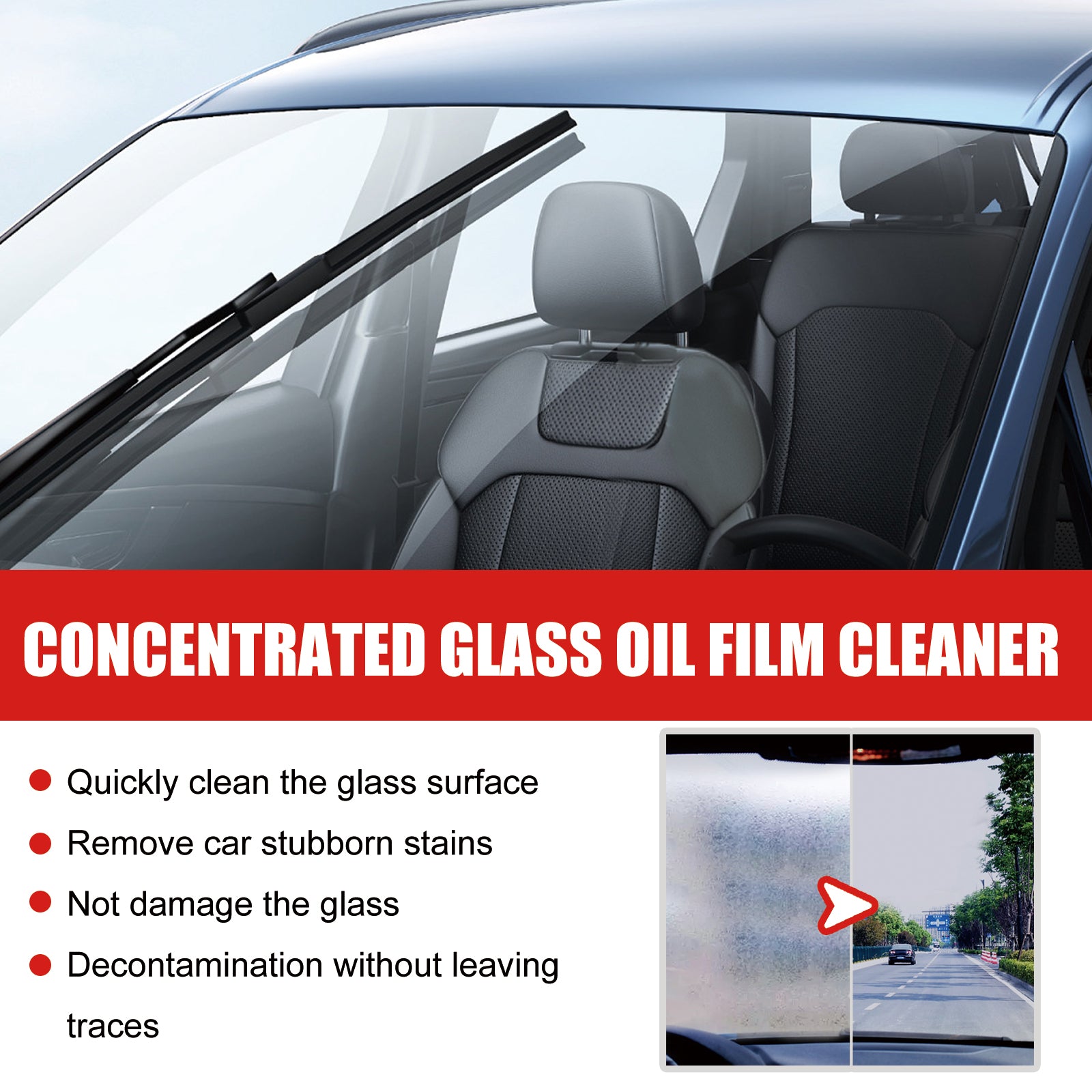 Rayhong Concentrated Glass Oil Film Cleaner - Anti-Fog, Rain Repellent, Oil & Stain Remover for Car Windshield & Windows